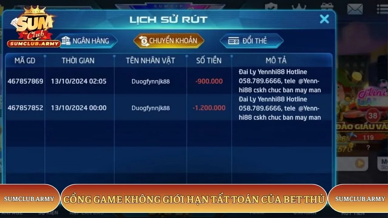 Cổng game Sumclub không giới hạn tất toán của bet thủ